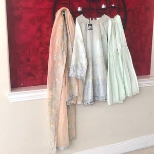 sea green & peach shirt with gharara embroidery